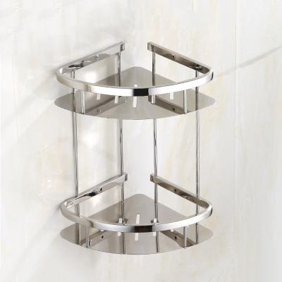 China Hot Selling Bathroom Stainless Steel Storage Shampoo Holder Rack Modern Wall Mounted Corner Shower Hanging Basket Shelf for sale