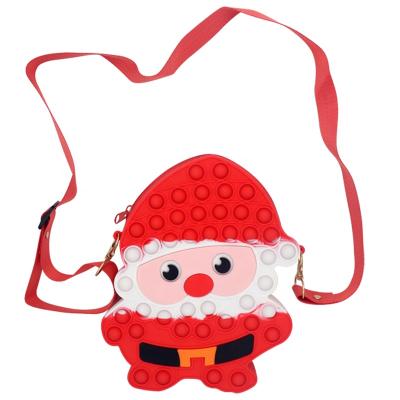 China New waterproof anti stress bird Santa Claus silicone push noise bubble fidgety person toy handbag for sale