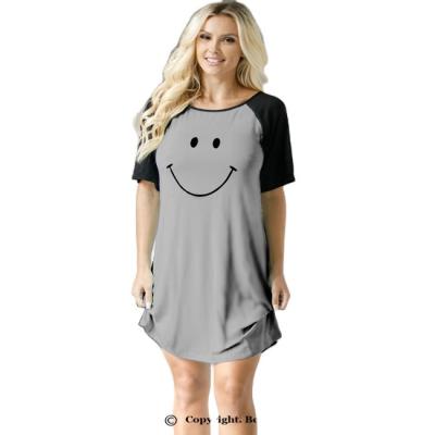 China Breathable Sexy Smile Women's Face Print Women's Long Home Sleep Dresses Logo Knitted Gray Nylon Spandex for sale