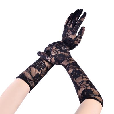 China Sexy ELBOW Plus Size Lace Evening Gloves Transparent Wedding Sexy Gloves For Girl for sale