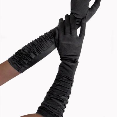 China Sexy Ruched Elbow Opera Length Fashion Ladies Wedding Elegant Satin Gloves for sale