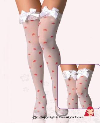 China Beautyslove Sheer Sheer Spandex/Bow Lingerie Socks Girls Nylon Hot Christmas Long High LACE UP HEART Thigh High Stockings for sale