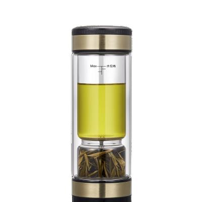 China Hot Selling Viable Insulated Double Wall Glass Water Bottle Tea Bottle Cup And Water Separation Tea Cup With Tea Infuser for sale