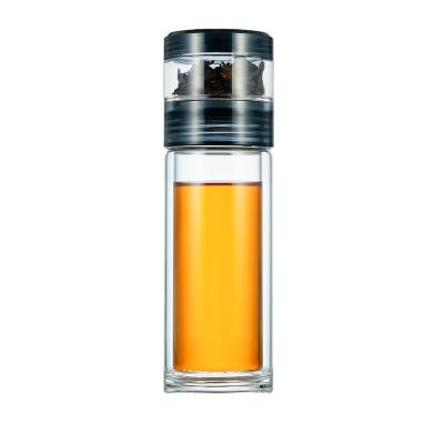 China Sustainable Tea Infuser Glass Bottle Wall Travel Portable Double Tumbler Tea Glass Bottle Insulated Glass Tea Bottle for sale