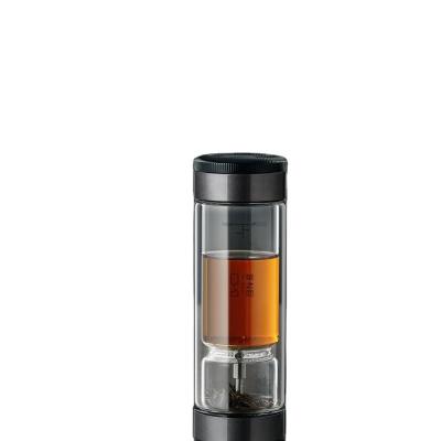 China Viable Support Logo Double Wall Glass Water Tea Infuser Bottle 350ml for sale