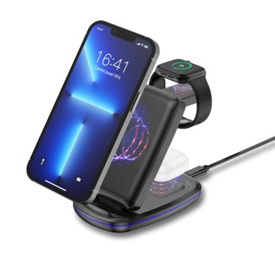 China Custom Logo Qi 15W Quickly 3In Mobile Phone 1 Wireless Charger Cable Foldable Wireless Fast Phone Charger Station for sale