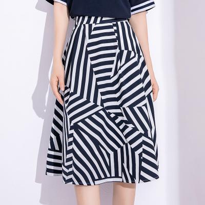 China Summer female a-line plus size cotton skirts stripe work skirts career ladies pockets irregular cut skirts women print beach skirts for sale