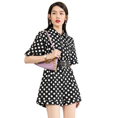 China MUJIU Streetwear Summer Cotton QUICK DRY Casual Rompers Turn Down Collar Big Dot Polka Jampsuits For Women for sale