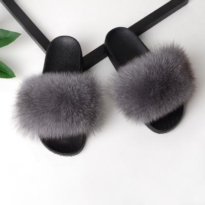 China CUSHIONING Faux Fur Designer Slippers, White Fur Slippers, Pink and Black Fur Slippers for sale