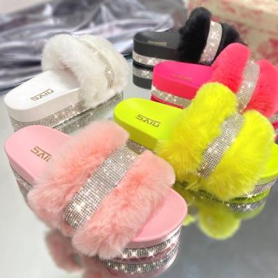 China CUSHIONING Wholesale Women's Faux Fur Slippers Leather Slippers Heel Slippers for sale