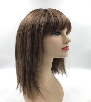 China Long Wave Brown Color Fashion Synthetic Hair Silky Straight Asian Cosplay Women Wigs With Bangs for sale