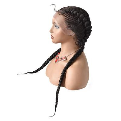 China Cheap Braid Wig Prices Natural Hairline Heat Resistant Braids 2 Braids Lace Front Wig With Baby Hair for sale