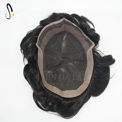 China Freestyle Trade Assurance Cheap Price Black Color Hair Pieces Swiss Lace Men Hairpiece With Bleached Knots for sale