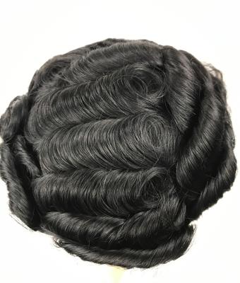 China Loose Wave 25mm Curly Hair Pieces Prosthesis Hair Replacement Lace Front Hairpiece With Bleached Knots for sale