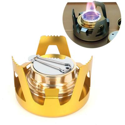 China Newest Mini Outdoor Camping Alcohol Stove Lightweight Safe To Backpack Light Brass Spirit Burner With Aluminum Stand for sale