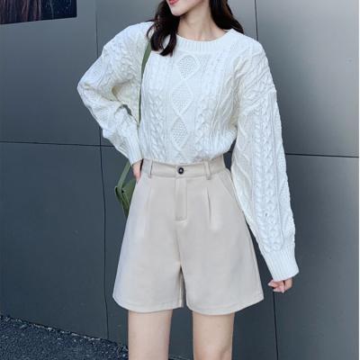 China New Breathable Female Woolen Shorts Autumn And Winter Ins Line One Line Casual Style Black High Waisted Wide-Leg for sale