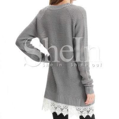 China Breathable Chic Long Sleeve Gray Slim Cardigan With Lace For Women And Ladies for sale