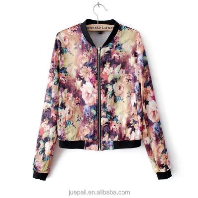 China OEM Breathable Latest Fashion Plus Size Women Floral Print Bomber Jacket for sale