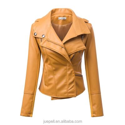 China Fashion Breathable Zippered Leather Jacket Women's Moto Faux PU Leather Jacket for sale