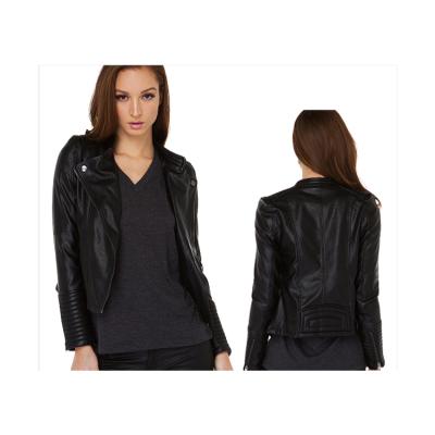 China OEM Fashion Cool Womens Front PU Biker / Zippered Bomber Jacket for sale