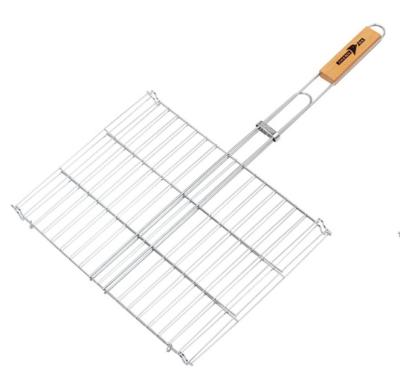 China Easily Cleaned Stainless Steel Barbecue Mesh BBQ Grilling Basket With Wooden Handle Grill Net For Outdoor for sale