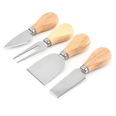 China Sustainable High Quality 4 Piece Stainless Steel Wooden Handle Cheese Knife Set Cheese Cutter Set Kitchen Tools for sale