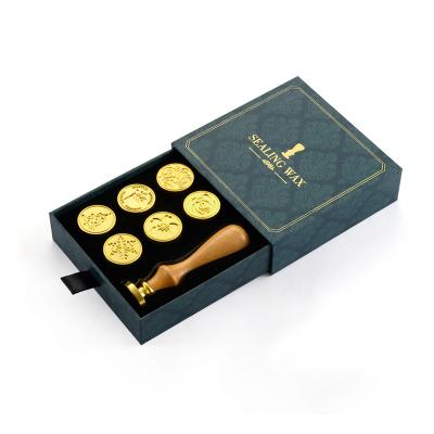 China Desktop Gift Box Seal Wax Set Retro Custom Hand Art 7 Stamp Head In One Set 2.5 Cm Diameter Gift for sale