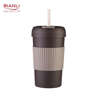 China Custom Viable Logo Car Coffee Grounds Nordic Coffee Cup Portable Double Walled Reusable Plastic Cups With Lids And Straws for sale