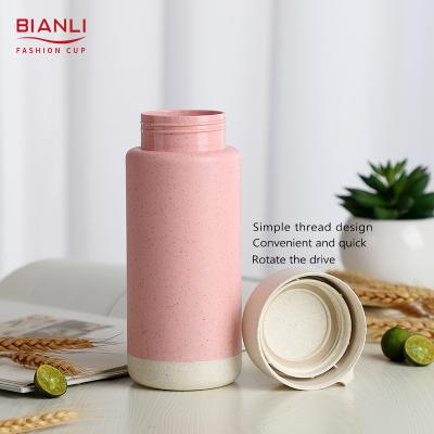 China Reusable Straw Biodegradable Pink Double Walled Reusable Coffee Mug Wheat Eco Friendly Portable Custom Sustainable Travel for sale