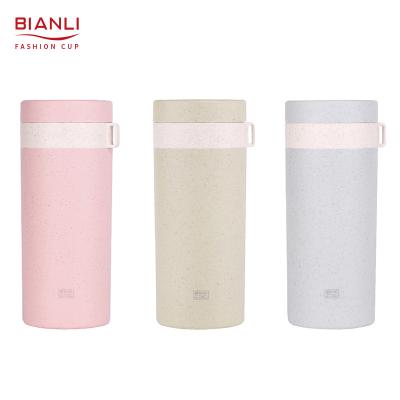 China Durable Eco Friendly Matte Tumbler Wheat Straw Plastic Double Wall Portable Biodegradable Coffee Mug for sale