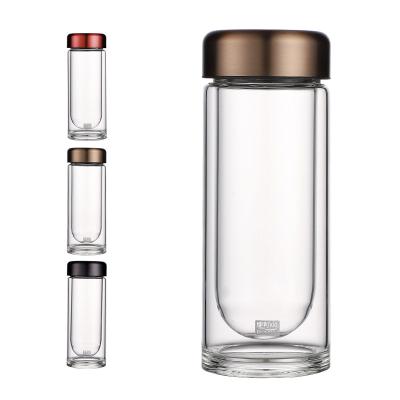 China Sustainable Borosilicate Glass Drinking Bpa Free Double Wall Glass Mineral Cute Motivational Water Bottle for sale