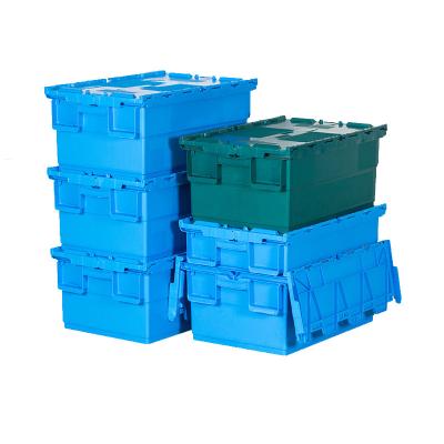 China Durable Plastic Movable Containers Tied Reusable Tote Boxes Strong Box Lid Container Crates Trash Bins for sale