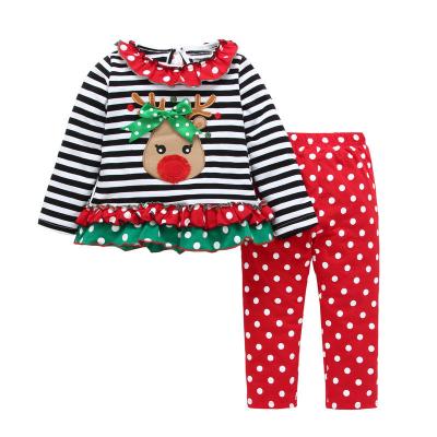 China Christmas Pattern Factory Christmas Kid's Pieces Cotton Set 100% Clothes 2 Wholesale Christmas Girl's Clothes for sale