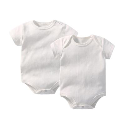 China Custom Made Soft Breathable Organic Cotton Baby Short Sleeve Summer White Overalls for sale