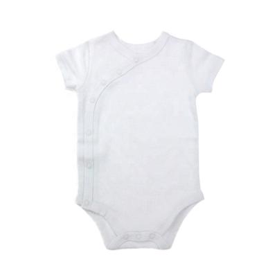 China Soft Custom Organic Cotton Shorts White Sleeve Button Baby Jumpsuit Kimono Baby Bodysuit for sale