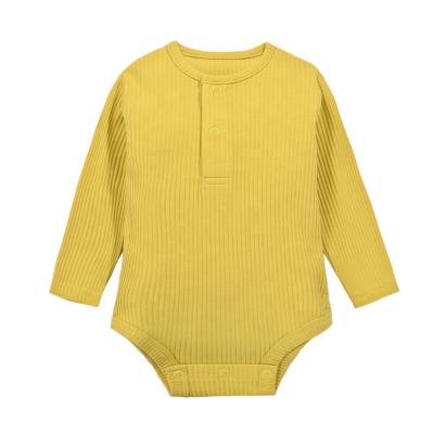 China Factory Soft Custom Baby Clothes Plain Soft Custom Color Long Sleeve Elastic Ribbed Baby Jumpsuit for sale