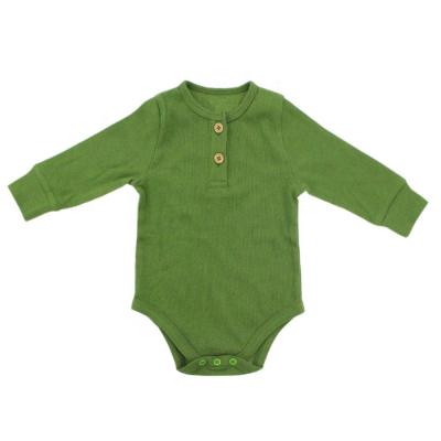 China Factory Wholesale Custom Made Soft Long Sleeve Ribbed Cotton Wooden Button Overalls Baby Green for sale