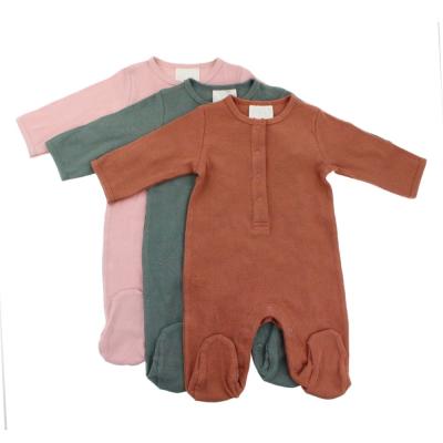 China Fashion/Soft/Save/Skin Closure/Breathable Fashion Closure/Soft/Save Breathable Custom Wholesale/Skin Baby Romper/Factory Sleeve Baby Footed Romper Spring Ribbed Along sleeve cotton for sale