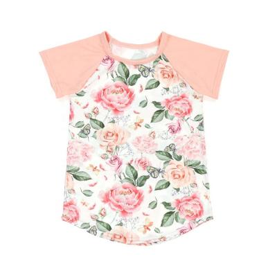 China Factory Wholesale Custom Anti-pilling Summer Milk Silk Fabric Floral T-shirt for Girls T-shirt Girl for sale