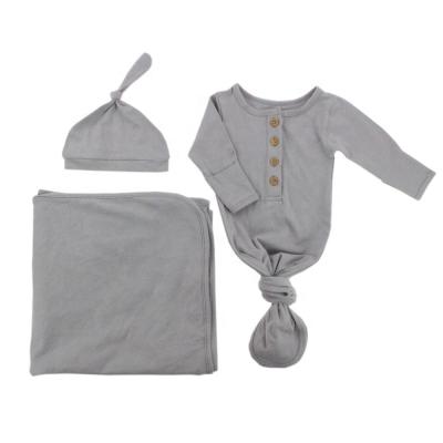 China Wholesale custom cotton spandex factory anti pilling baby hat and gray dress and wrap cover up wrap set 3 packs for sale