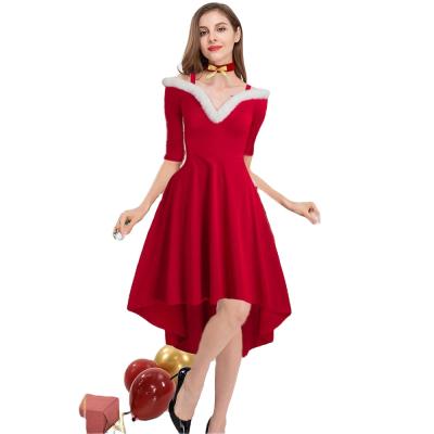 China Heaven and Earth Yarn Wool Amazon Temperament Explosive Christmas Long Sleeve Lady's Dresses Breathable Evening Dress V Swing Dress Girls for sale