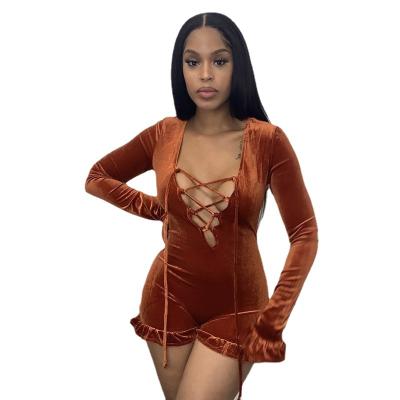 China Anti-pilling Euramerican burst style autumn winter lotus leaf to set female romper shorts plus size overalls playsuits for sale