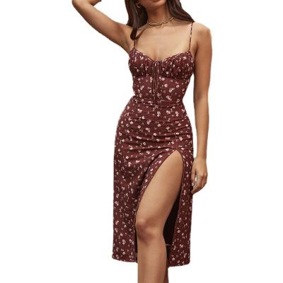 China Amazon Breathable Most Popular Women's Floral Slim Dress With Halter Straps Covering Butt Girls' Dresses Party Dress for sale