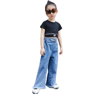 China Autumn new children's breathable pants, girls wide-leg jeans, children's broom copper button pants for sale