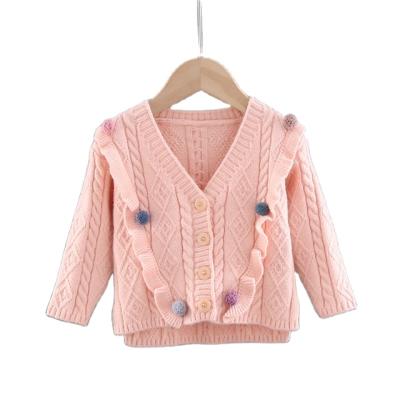 China Breathable Wooden Ears Colored Yarn Balls Children's Sweaters Autumn Girls Cardigan Jackets Children's Sweaters for sale