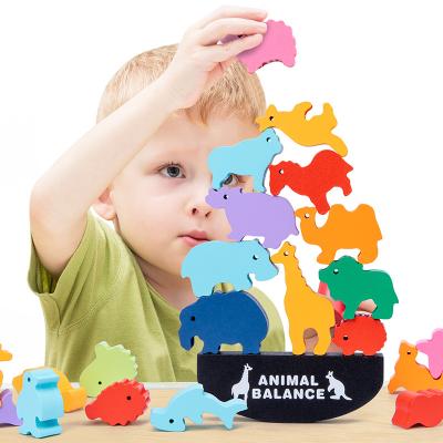 China Building Toy Educational Children Stacking Building Animal Balance Game Blocks Balance Wooden Animal Blocks Play for sale