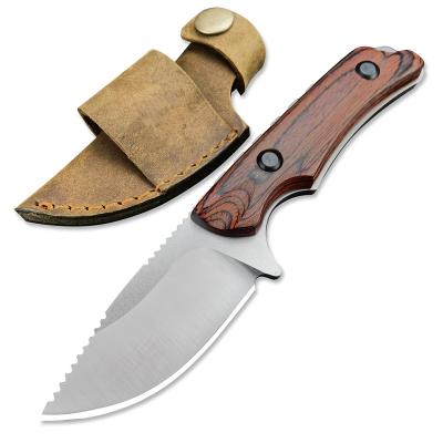 China 15017 Non-variable Full Tang Hunting Knife Hidden Canyon Wood Handle Fixed Blade Hunter Knife with Leather Sheath for sale