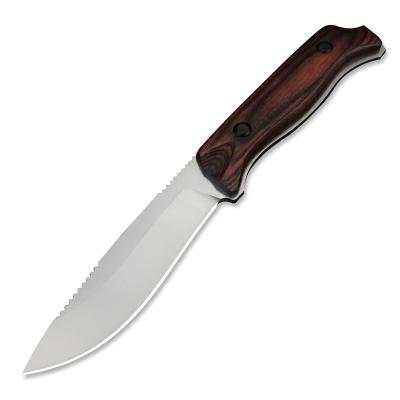 China 15002 Fixed Blade Knife Camping Mountain Non-variable Wood Handle Saddle Full Tang Hunting Knife With Leather Sheath for sale