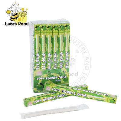 China Long Stick Apple Bubble Gum Chewing Gum Candy With Sour Powder Filling BG-519 for sale