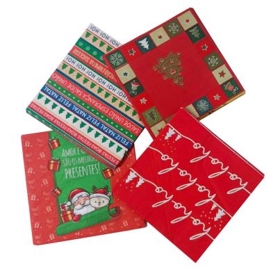 China Simple Christmas Disposable Napkin Paper Red Theme Printing Christmas Tree Old Man Party Decoration Cloth for sale